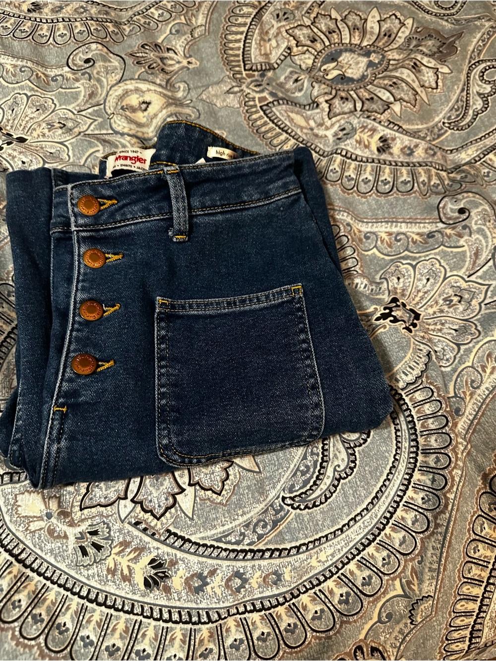 Wrangler Women’s High-Rise Dark Blue Button-Fly Jeans